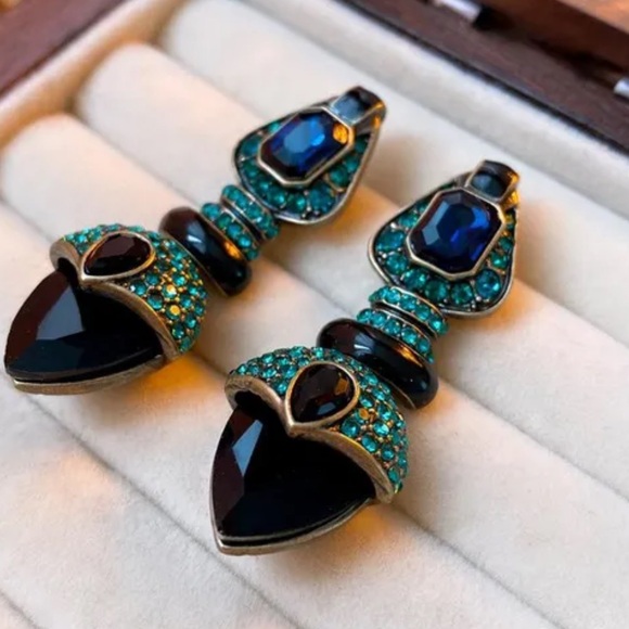 Glam, Goth, Steampunk, Victorian, Blue & Black Vintage Inspired Earrings - Picture 3 of 6